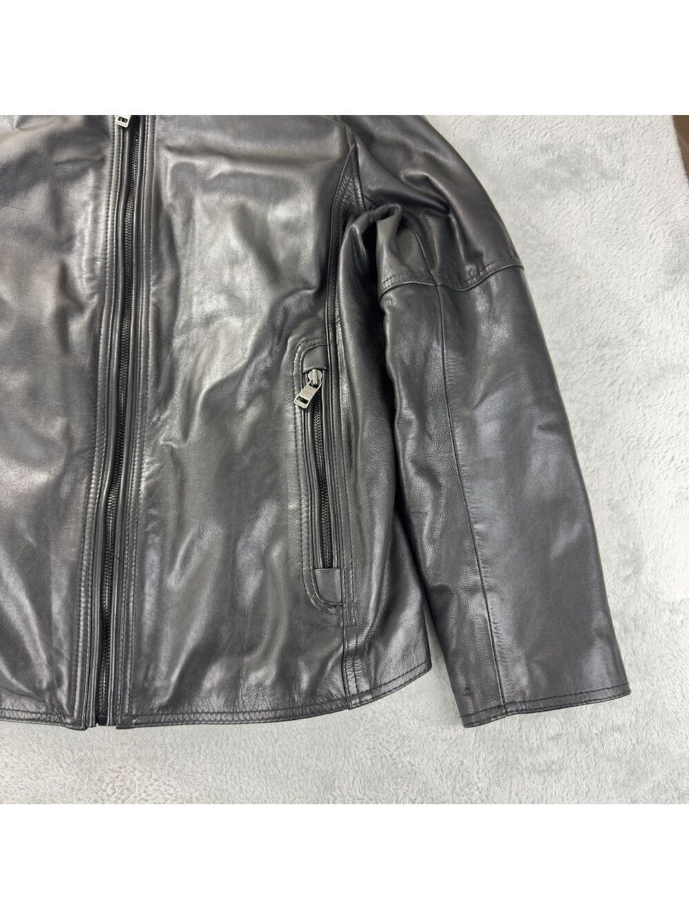 Andrew Marc Men's Size Medium 100% Black Soft Leather Jacket Full Zip AM8A1353 - Picture 8 of 16